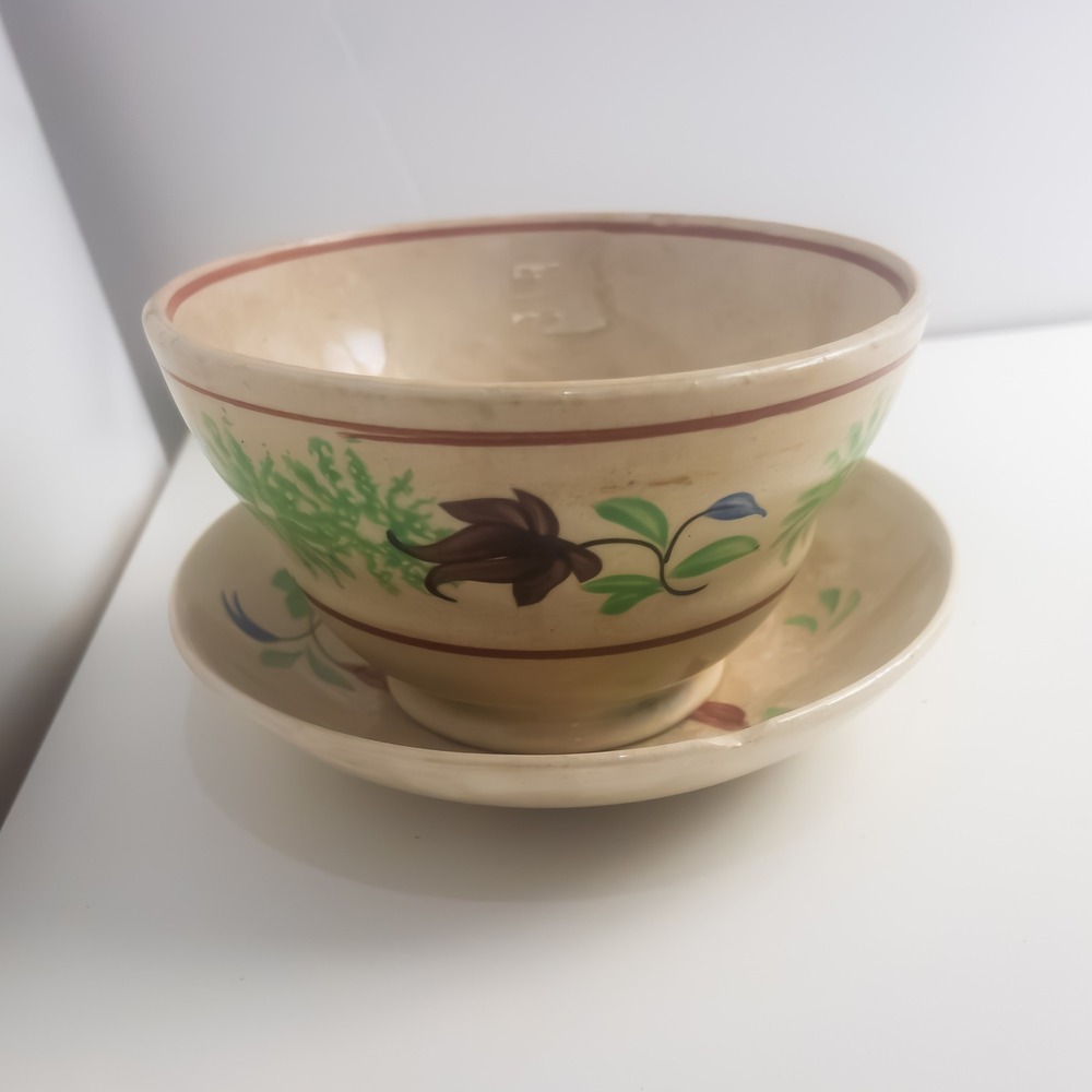 Unbranded Cafe Au Lait Bowl Saucer Set Beige Floral French Country Ceramic